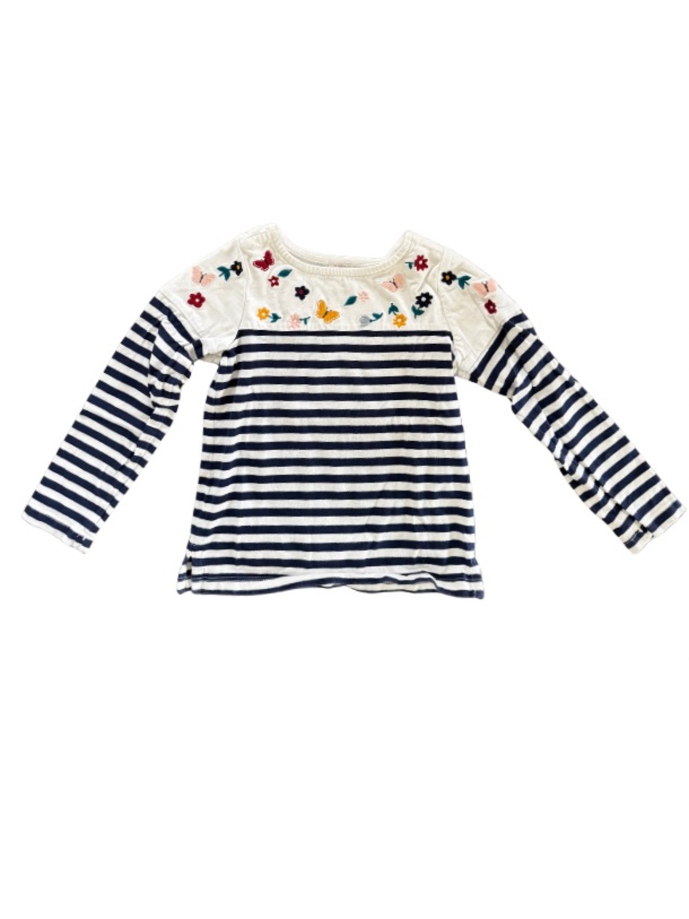 Hanna Andersson Girls Embroidered Striped Long Sleeve Tee Size 5